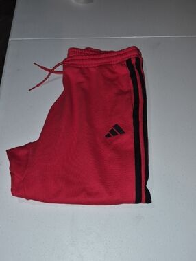 adidas Kids Red Joggers with Black Stripes